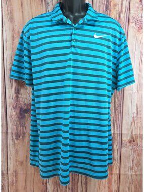 Nike Golf Striped Dri-Fit Polo Shirt XL Blue & Black Standard Fit Lightweight